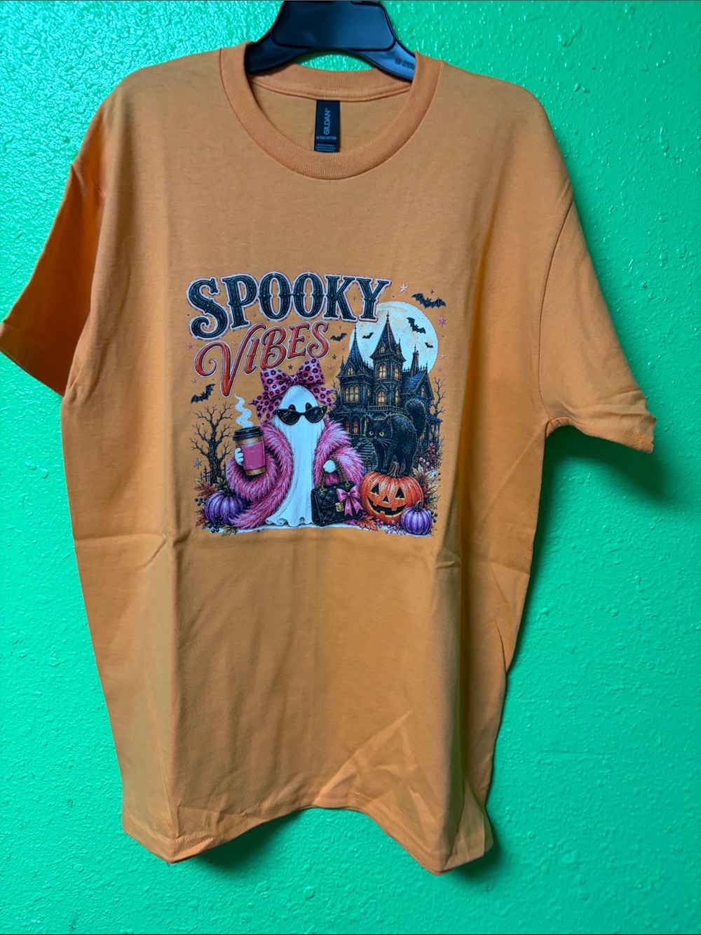 Gildan Orange 'Spooky Vibes' Ghost Graphic Tee